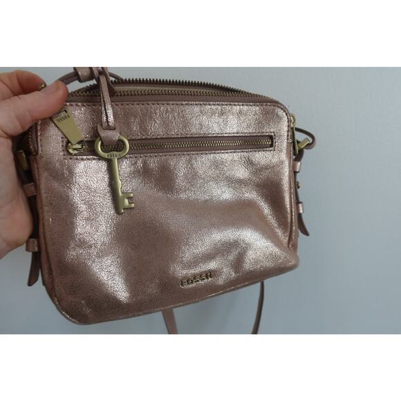 Fossil Piper Toaster Leather Crossbody Bag Metallic Rose Gold - Picture 1 of 8